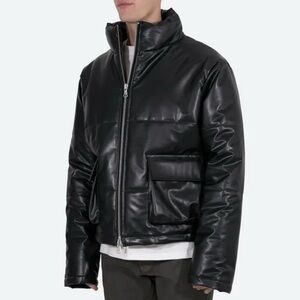 MNML Men's‎ Black Vegan Leather Cropped Puffer Coat Medium | NWT